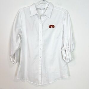CUTTER & BUCK WHITE LONG ROLL TAB SLEEVE USC TROJANS BLOUSE WOMENS SZ LARGE NWT